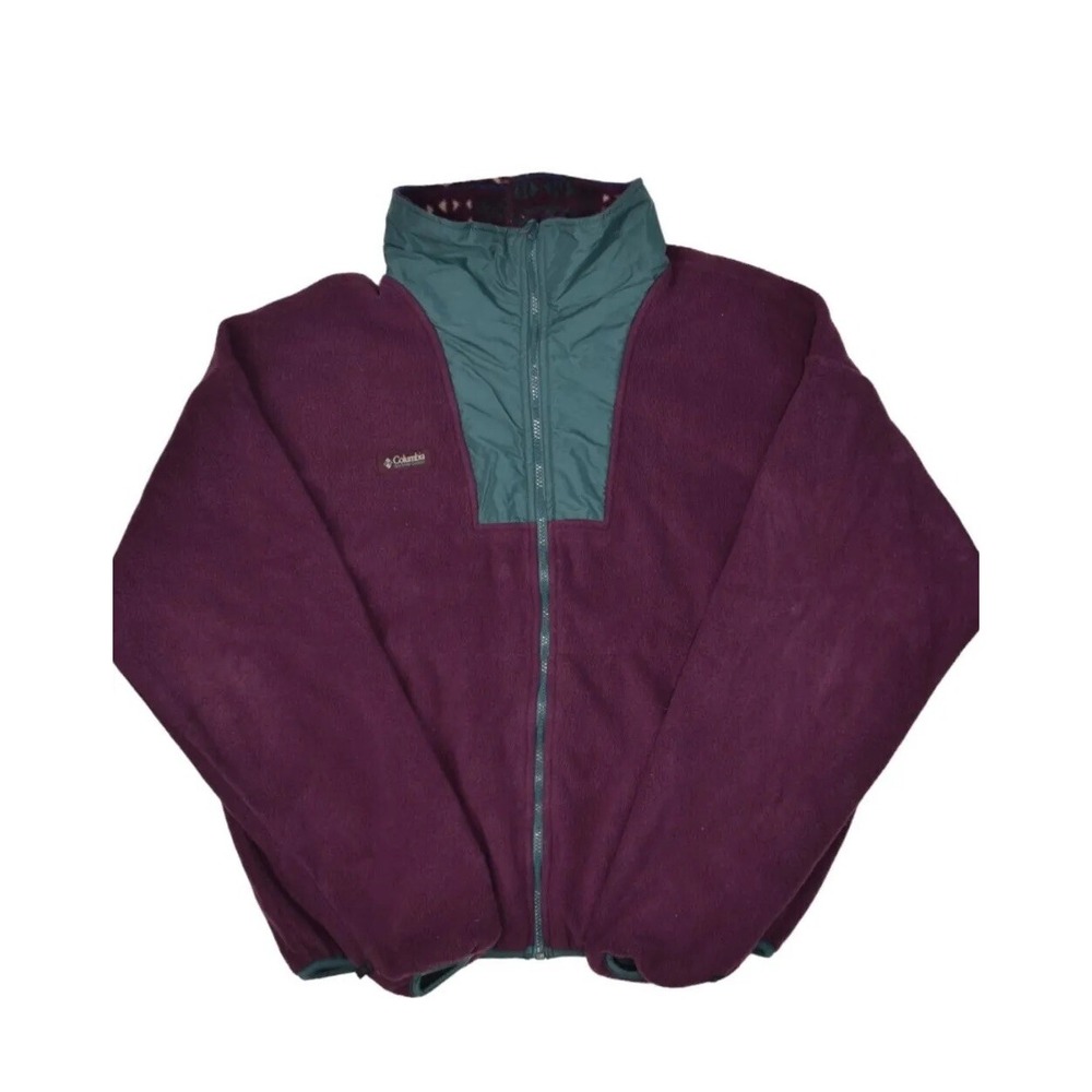 Vintage Columbia Jacket Mens XL Fleece Zip Retro Ski Print Collar Retro